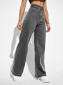 Jeans de pierna recta de talle alto - Gris Oscuro - Ver 5