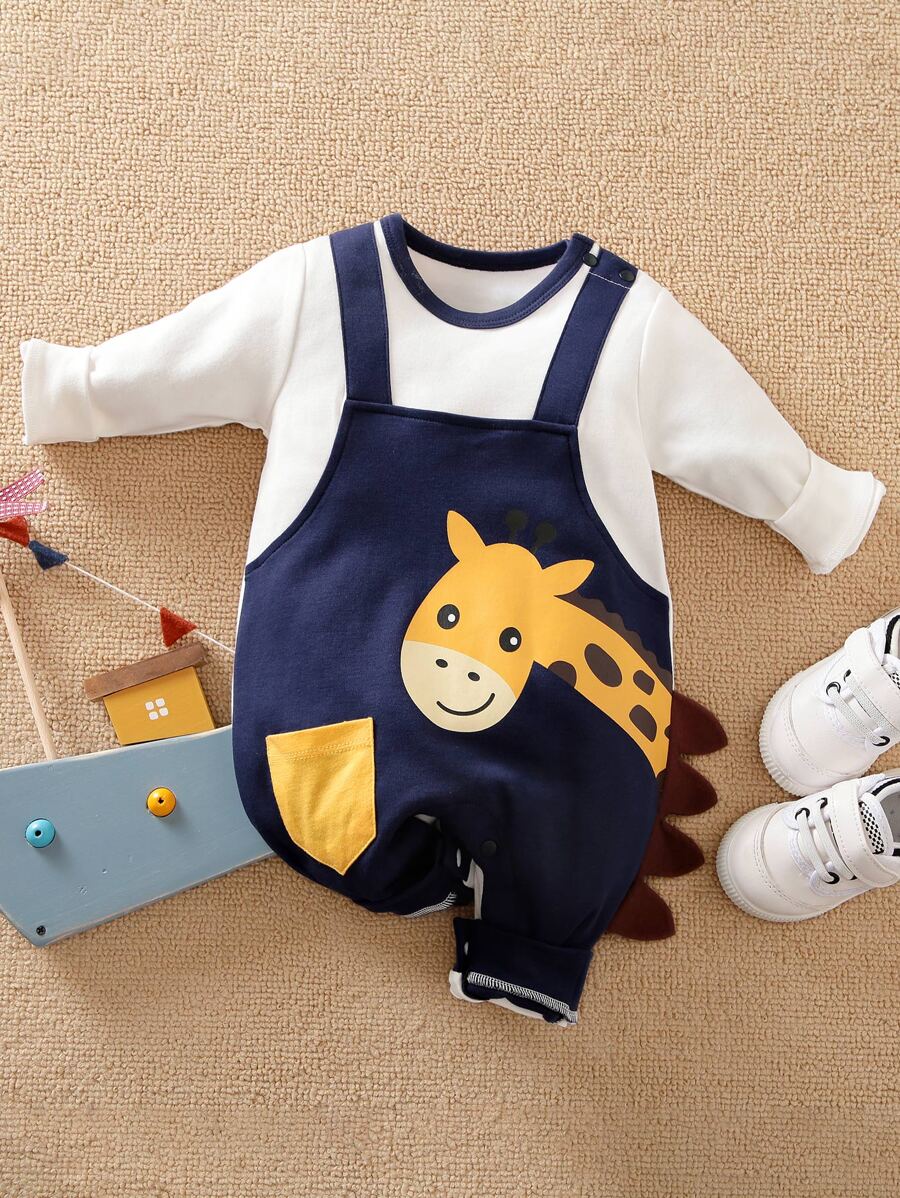 Yierying Áo liền quần Em bé Nút Hoạt hình Khối Màu Dễ thương - Nhiều màu - Xem 1