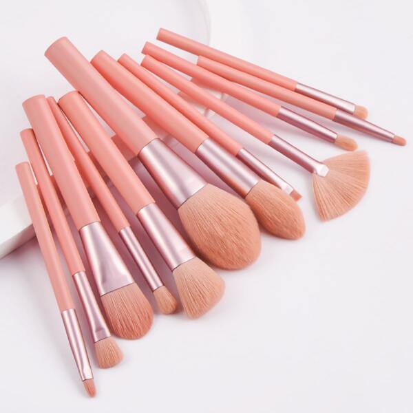 

12pcs Plain Makeup Brush Set, Pink