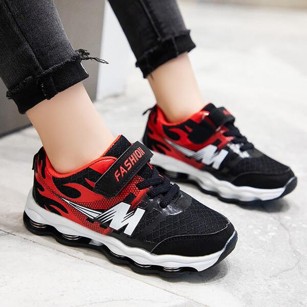 

Girls Colorblock Letter Graphic Breathable Running Shoes, Multicolor