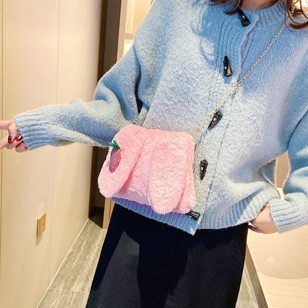 

Cartoon Design Carrot Decor Fluffy Novelty Bag, Pink