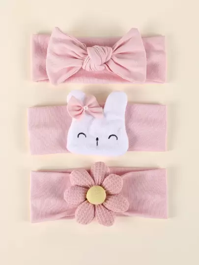 3 件装婴儿蝴蝶结和花朵装饰发带爱心情人节