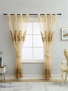 Embroidery Detail Single Panel Sheer Curtain - Yellow - View 3