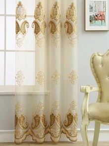 Embroidery Detail Single Panel Sheer Curtain - Yellow - View 4