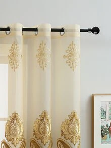 Embroidery Detail Single Panel Sheer Curtain - Yellow - View 2