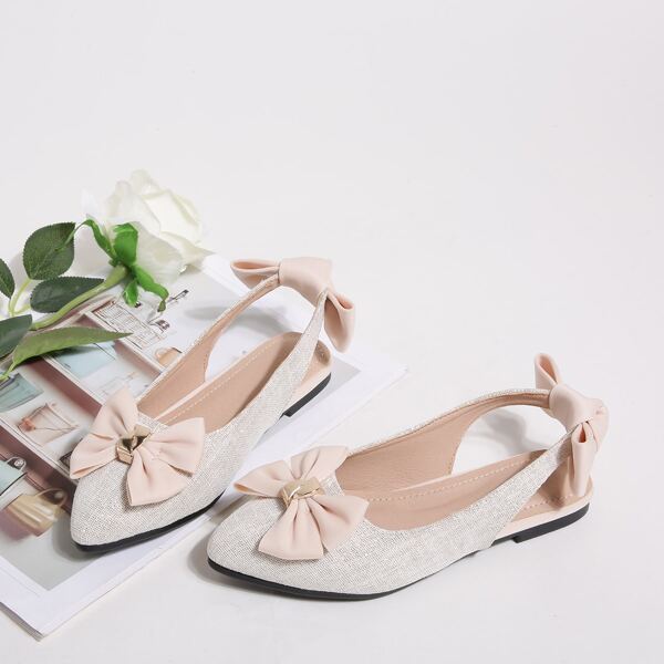 

Girls Bow Decor Slingback Flats, Apricot