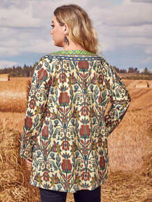 EMERY ROSE Plus Floral Print Drop Shoulder Coat - Multicolor - View 2