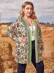 EMERY ROSE Plus Floral Print Drop Shoulder Coat - Multicolor - View 3