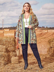 EMERY ROSE Plus Floral Print Drop Shoulder Coat - Multicolor - View 5