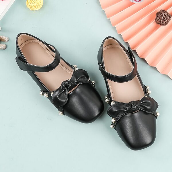 

Girls Faux Pearl & Bow Decor Ballet Flats, Black