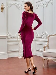 Modelyn Vestido de manga farol fruncido de terciopelo - Morado - Ver 2