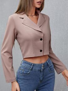 西裝領短版西裝 - 藕粉色 - 查看 1