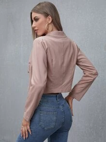 西裝領短版西裝 - 藕粉色 - 查看 2