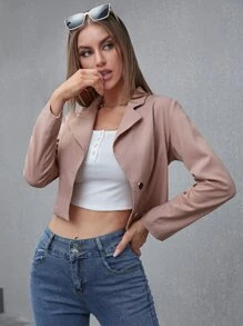 西裝領短版西裝 - 藕粉色 - 查看 3