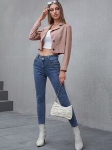 西裝領短版西裝 - 藕粉色 - 查看 4