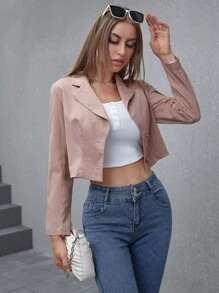西裝領短版西裝 - 藕粉色 - 查看 6