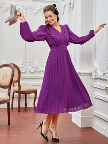 Modelyn Veckad Remsa Slätt Glamourös Klänning - Blåröd - Visa 4