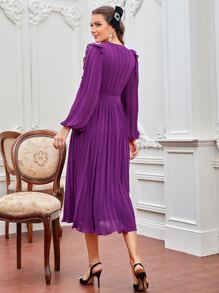 Modelyn Veckad Remsa Slätt Glamourös Klänning - Blåröd - Visa 2