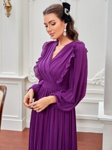 Modelyn Veckad Remsa Slätt Glamourös Klänning - Blåröd - Visa 5