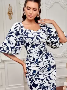 Modelyn Đầm Chia Hoa Thanh lịch - Xanh và trắng - Xem 5