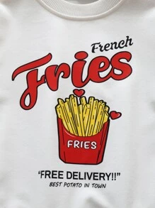 年輕女孩薯條和口號圖形運動衫