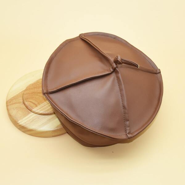 

Toddler Kids Solid PU Beret, Coffee brown