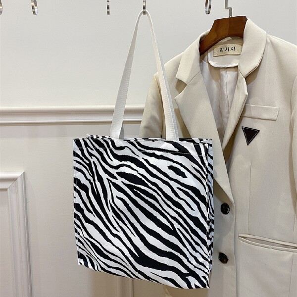 

Zebra Stripe Pattern Shopper Bag, Black and white