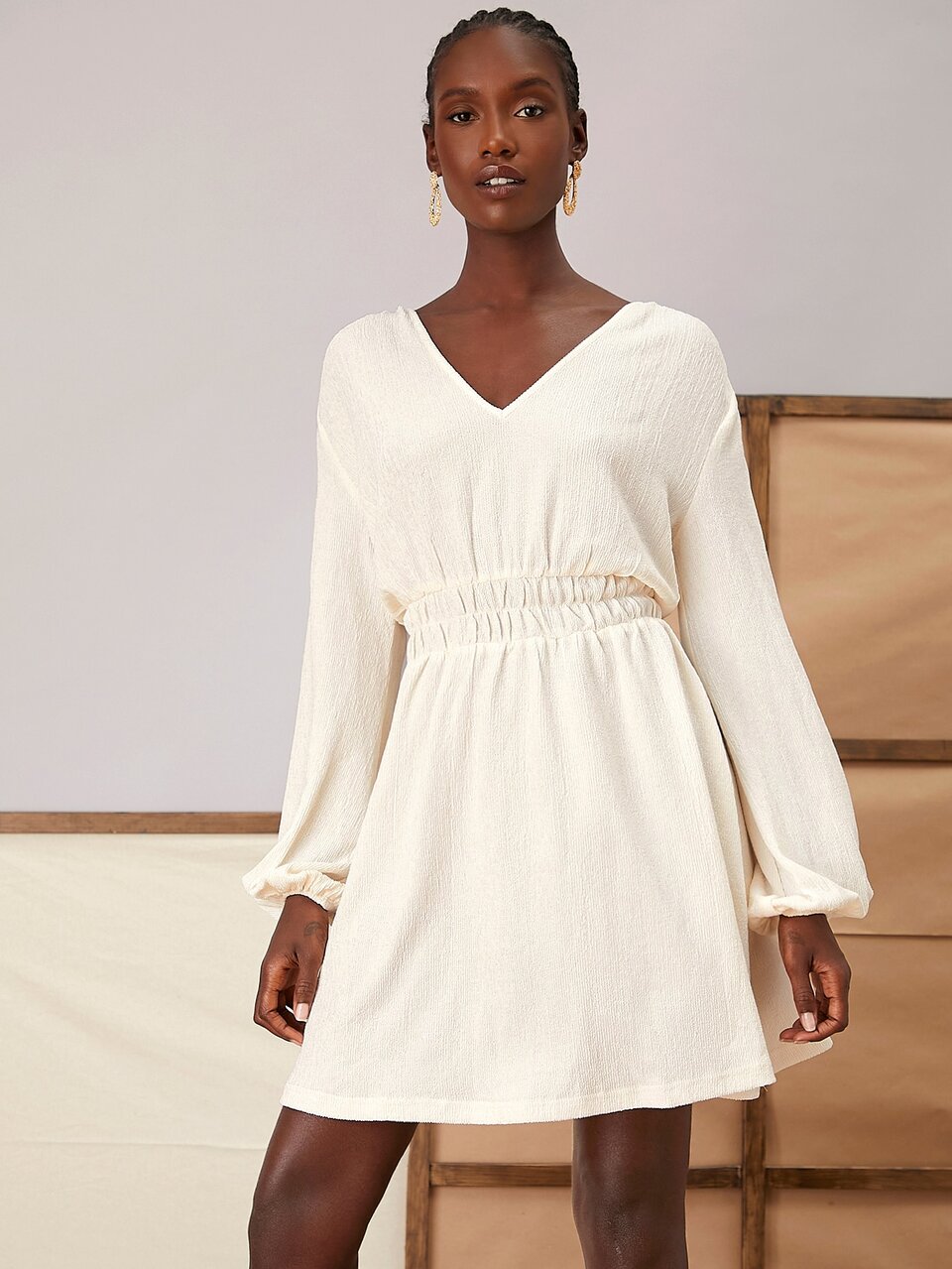 Lantern Sleeve Elastic Waist A-line Dress