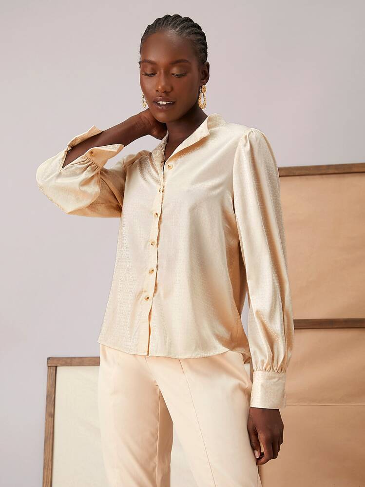 SHEIN Essnce כפתורים קדמיים פשוט אלגנטי חולצות לנשים - משמש - ראה 4