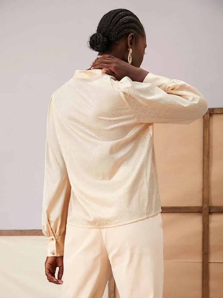 SHEIN Essnce כפתורים קדמיים פשוט אלגנטי חולצות לנשים - משמש - ראה 5