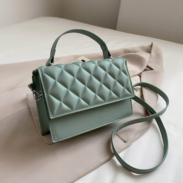 

Minimalist Quilted Flap Square Bag, Green