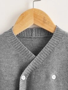 Cardigans bé Nút màu trơn Giải trí - Xám - Xem 3