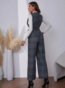 Modelyn 威爾斯親王格紋腰帶西裝背心和長褲 - 灰色 - 查看 2