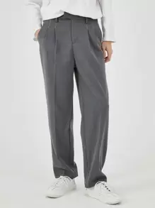 Manfinity Homme 男士斜插口袋褶皺面料長褲 - 灰色 - 查看 1