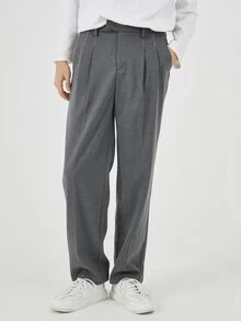 Manfinity Homme 男士斜插口袋褶皺面料長褲 - 灰色 - 查看 3