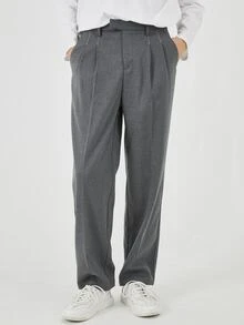 Manfinity Homme 男士斜插口袋褶皺面料長褲 - 灰色 - 查看 5