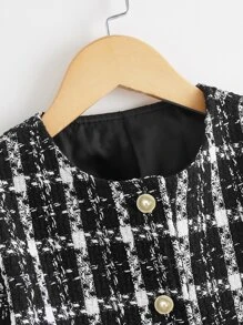 SHEIN Niñas Abrigo con patrón de cuadros tweed - Blanco y Negro - Ver 4
