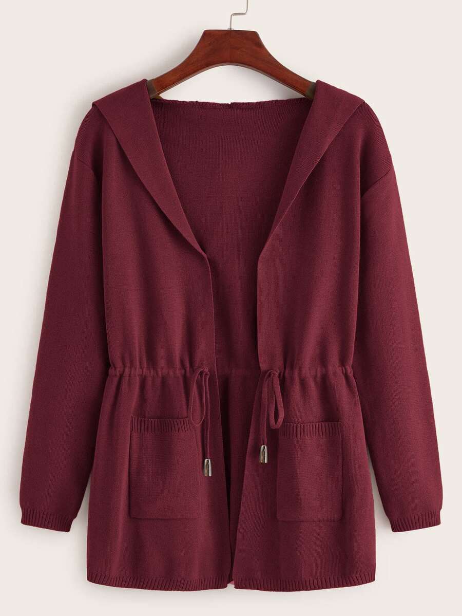 SHEIN LUNE Cárdigan con capucha con doble bolsillo con cordón - Burdeos - Ver 1