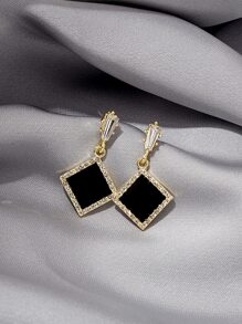 方晶鋯石裝飾幾何耳墜 - 黑色 - 查看 1