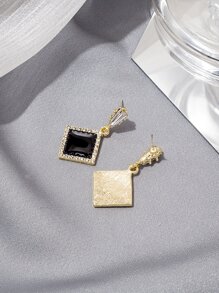 方晶鋯石裝飾幾何耳墜 - 黑色 - 查看 2