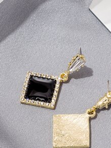 方晶鋯石裝飾幾何耳墜 - 黑色 - 查看 3