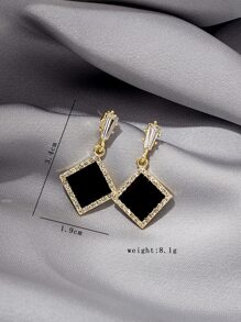 方晶鋯石裝飾幾何耳墜 - 黑色 - 查看 4