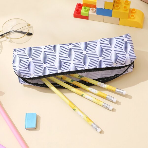 

Geometric Pattern Pencil Case, Blue and white