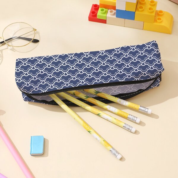 

Geometric Pattern Pencil Case, Blue and white