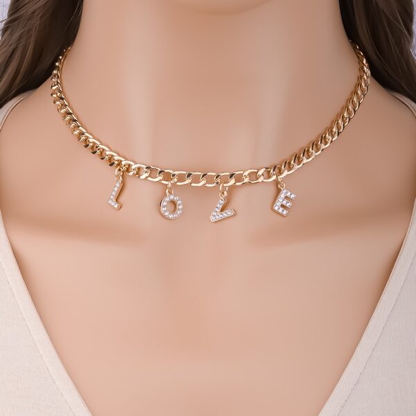 

Rhinestone Letter Charm Necklace, Gold