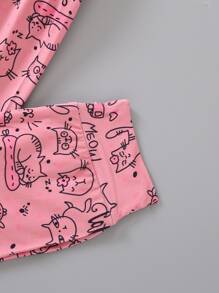 Young Girl Cartoon Cat & Heart Print PJ Set - Multicolor - View 6