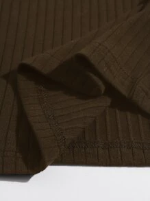 SHEIN Essnce Đầm Gân đan màu trơn Thanh lịch - Màu nâu Sô-cô-la - Xem 5