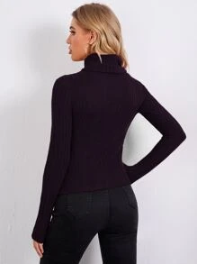 SHEIN Privé Rolled Neck Rib-knit Tee - Purple - View 2