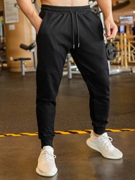 Manfinity Homme Men Drawstring Waist Solid Jogger Sweatpants Long Sweat Pant Plain Black Gym Basic