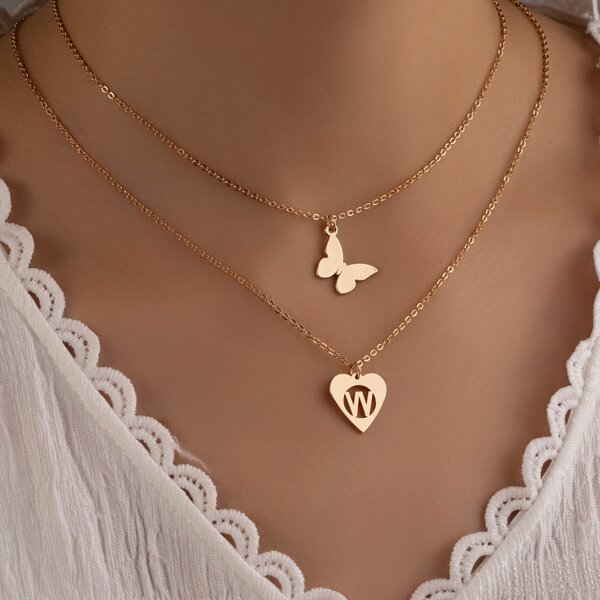 

Butterfly Pendant Layered Necklace, Gold